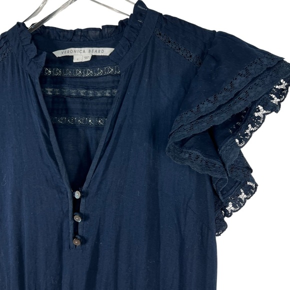 VERONICA BEARD Satori Ink Blue Sheer Layered Lace Short Sleeve Maxi Dress Size 6 - Picture 3 of 11